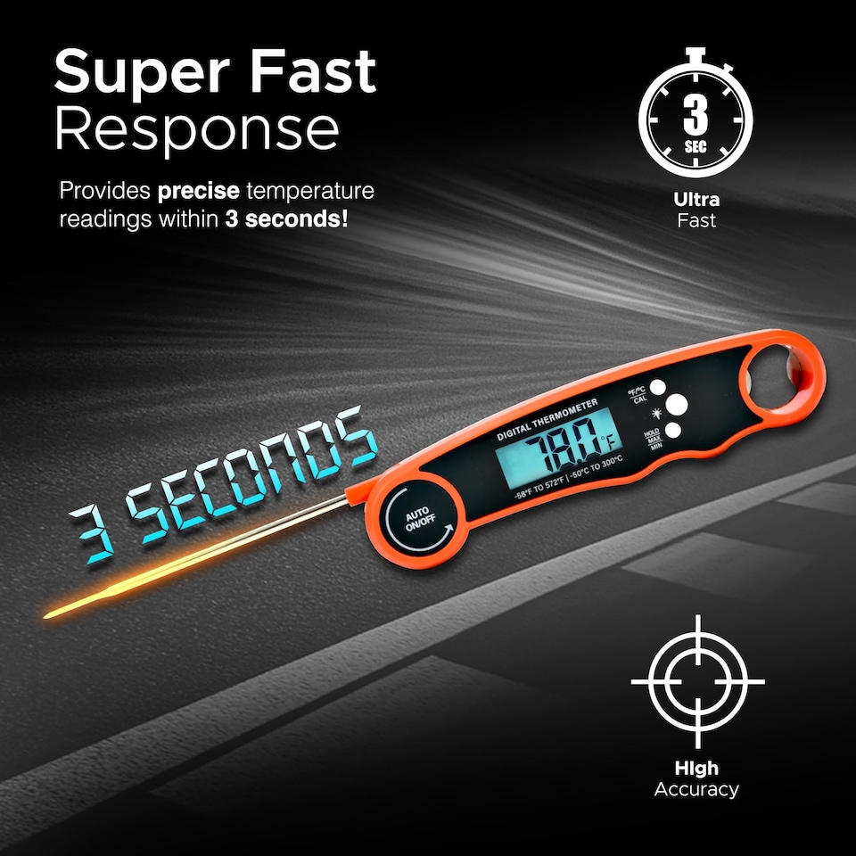 image 1 of Keplin Cook Digital Meat Thermometer Instant Read Foldable Probe Backlit LCD