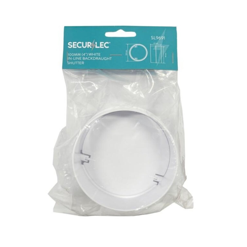 Securlec Inline Back Draught Shutter | White | White | 100mm | 1