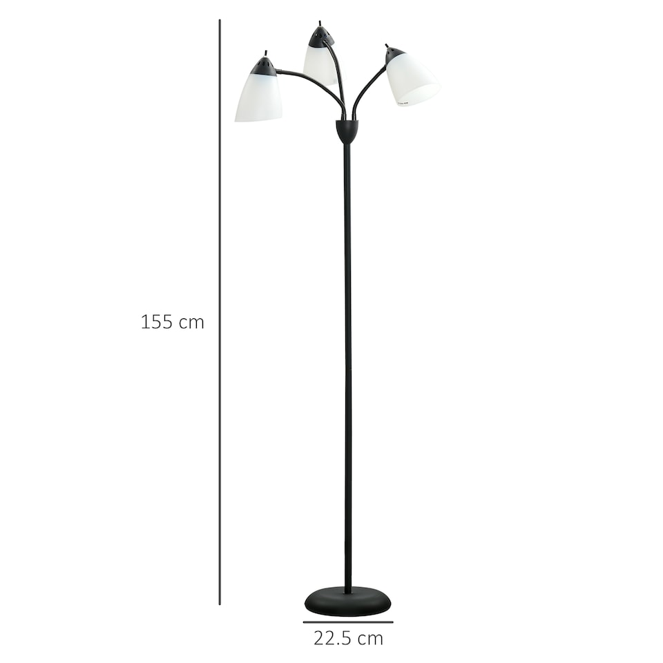 image 1 of HOMCOM Arc Tree Floor Lamp with 3 Adjustable Rotating Lights, Industrial Standing Lamp with Steel Frame for Bedroom Living Room, 155cm, Black
