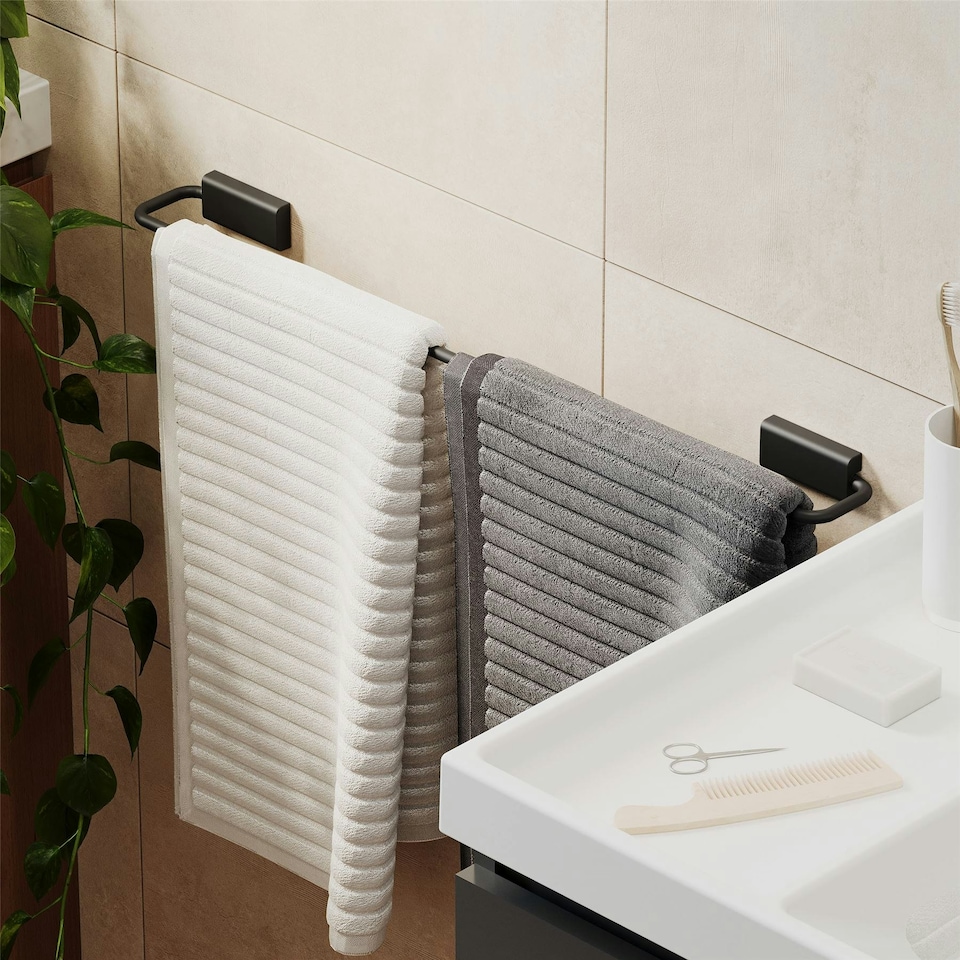 image 1 of Cosmic Wall Mounted Towel Rail with Black Matte Finish for Bathroom 61 cm
