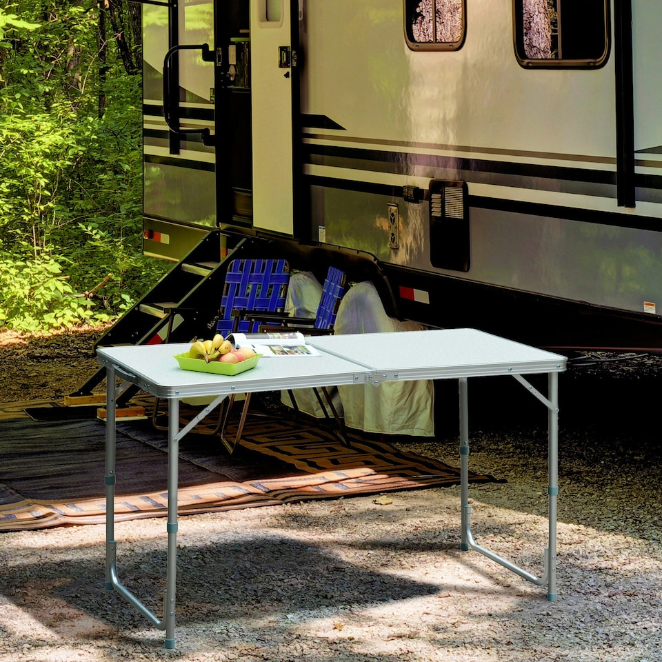 image 1 of Outsunny 4ft Aluminium Portable Folding Camping Picnic Table Outdoor Garden