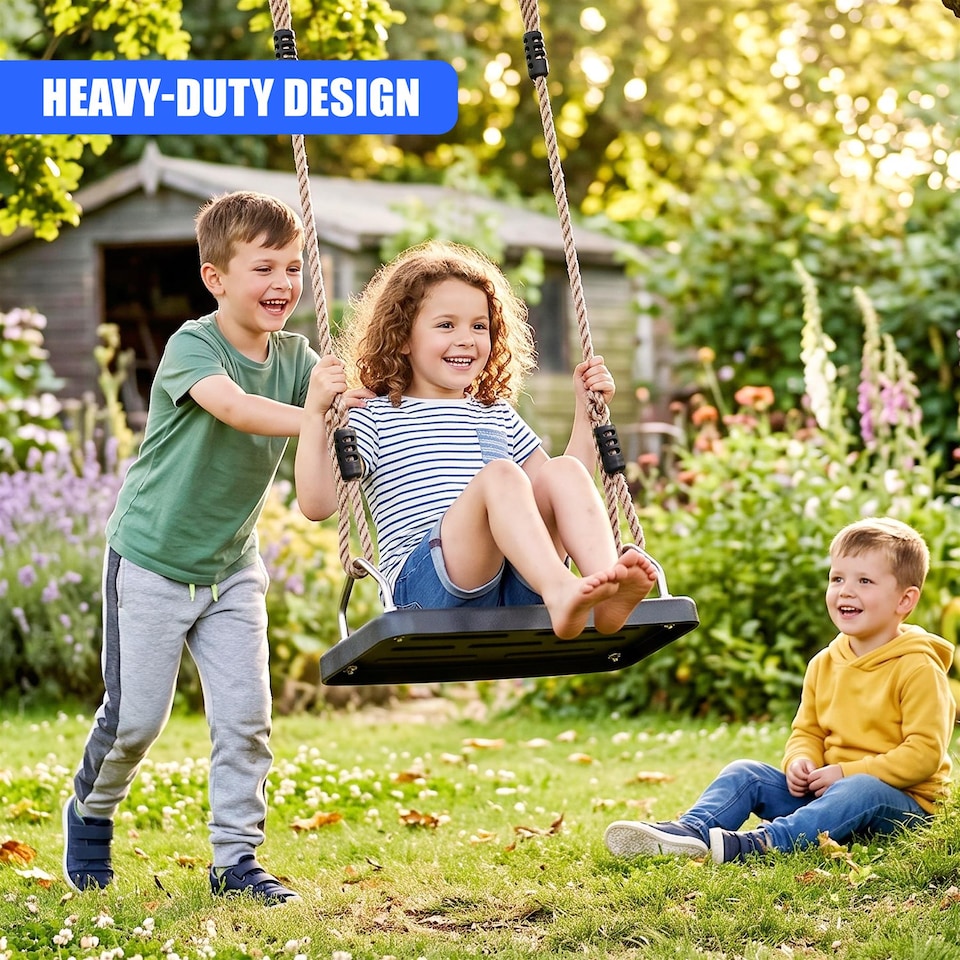 image 1 of The Magic Toy Shop Deluxe Kids Swing Seat Heavy Duty Outdoor Adjustable Garden Swing