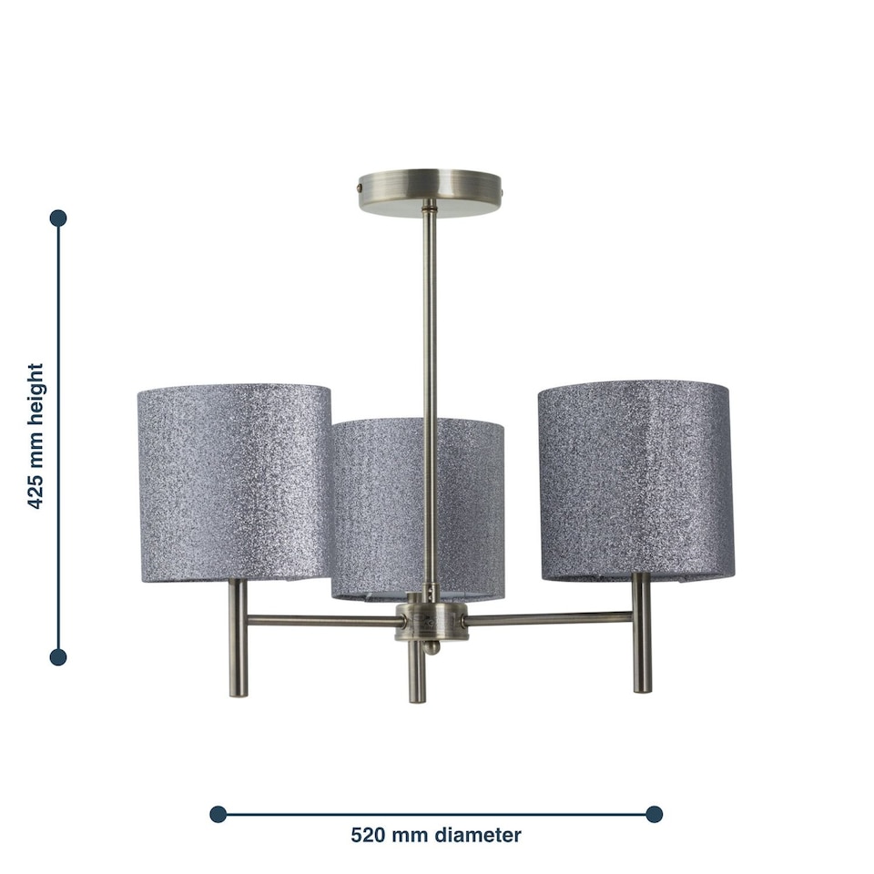 image 1 of Set of 2 Brea - Antique Brass Light Fittings & Silvery Glitter Shades | Yellow | Grey | 2