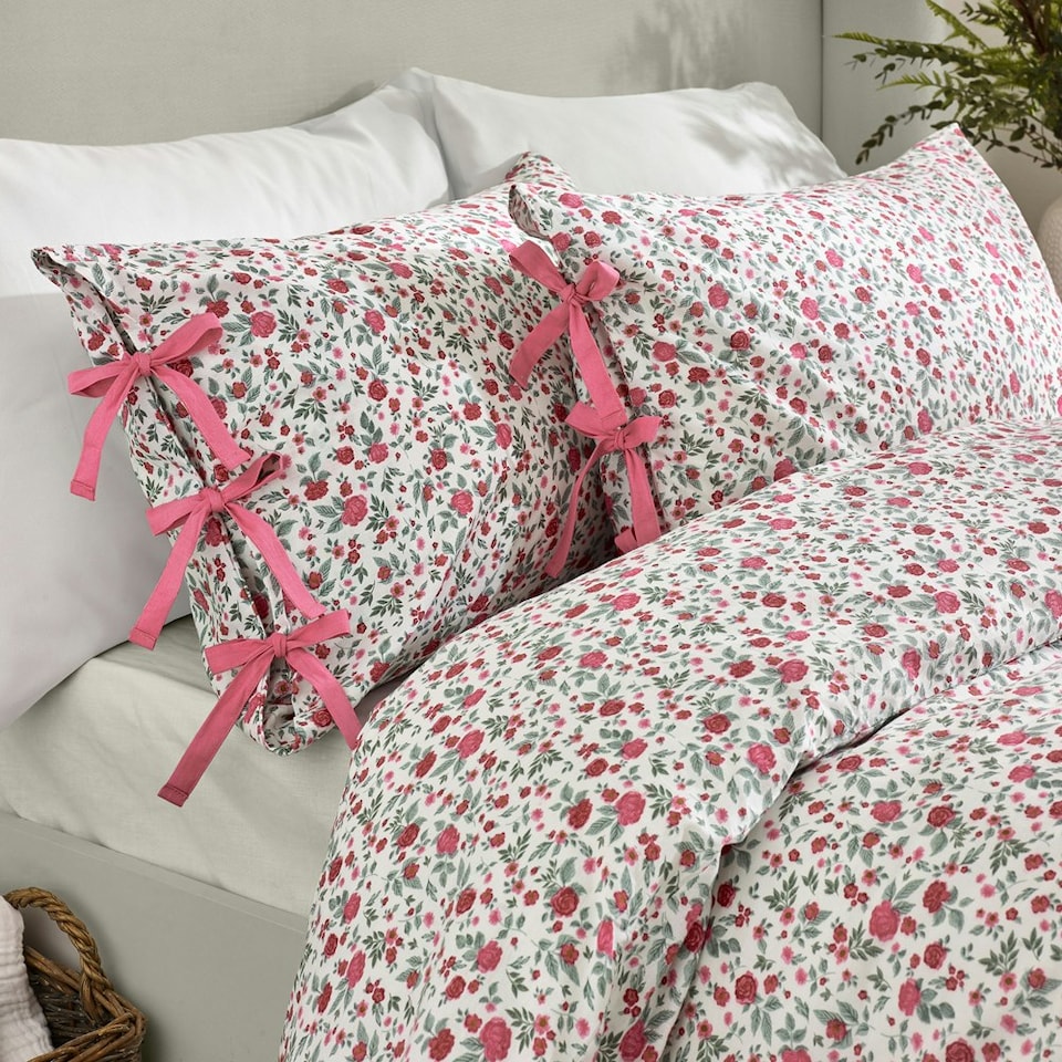 image 1 of Wylder Hannah Floral 100% Cotton Single Duvet Cover Set Pink | Single