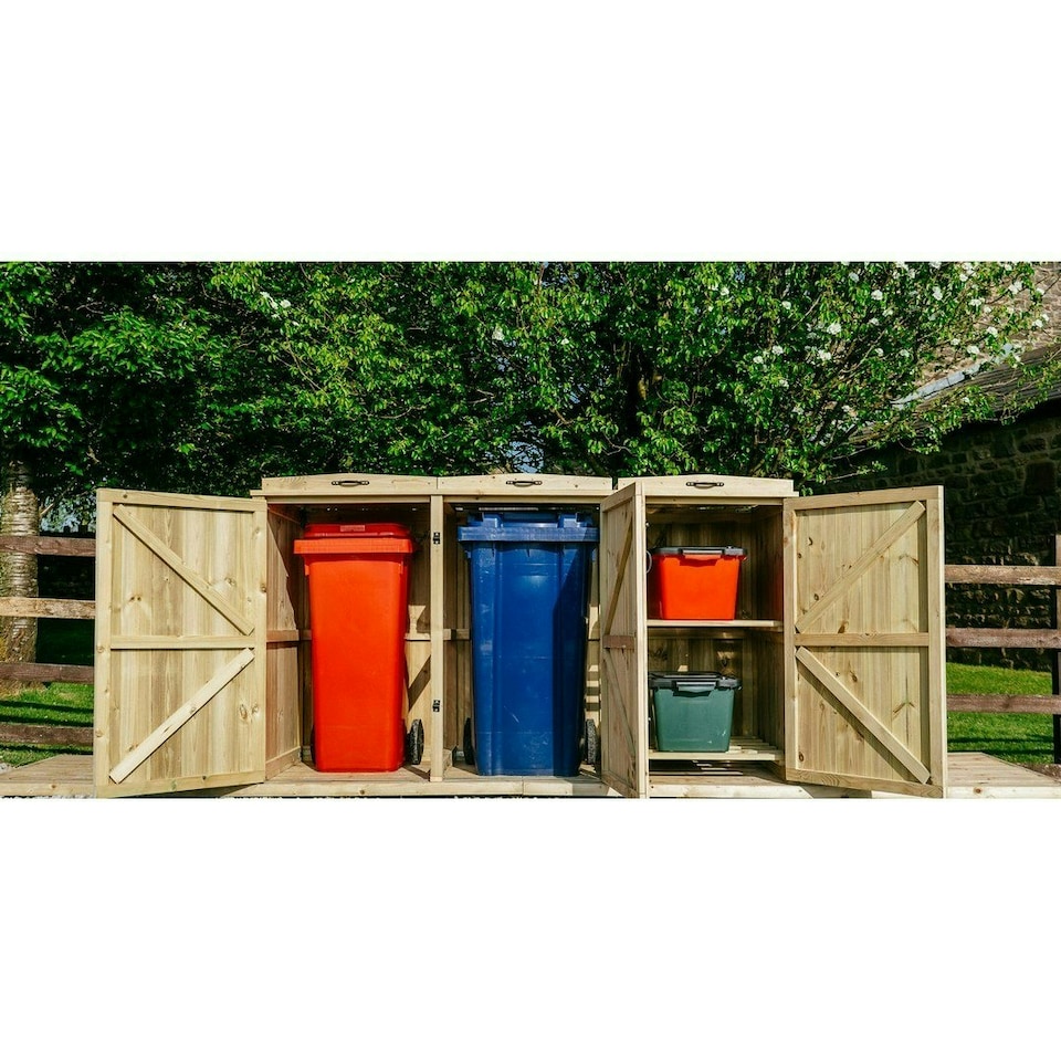 image 1 of Chatburn 2 Wheelie Bin/2 Recycle Box Store - L80.4 x W203 x H120 cm - Fits 2 x 180L or 2 x 240L Wheelie Bins & 2 x Recycle Boxes Brown