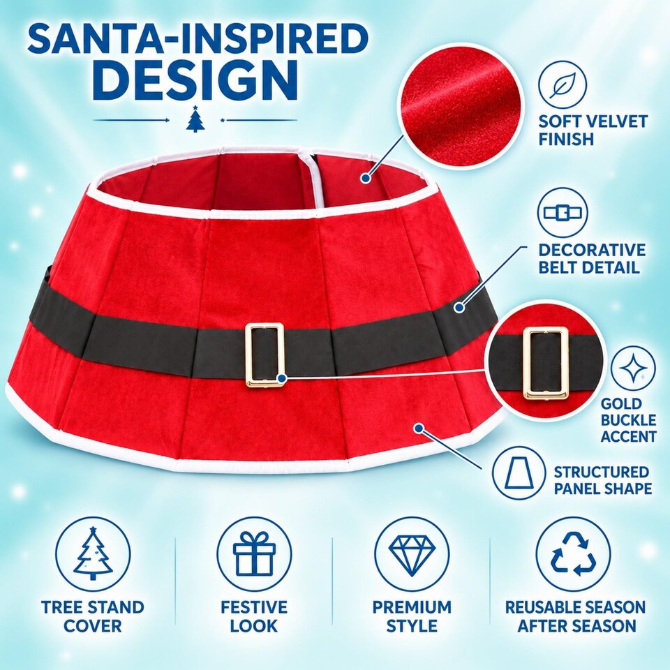 image 1 of 26.8 Inch Santa Diamond Shape Christmas Tree Collar for a Neat Festive Finish