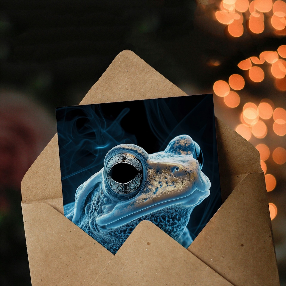 image 1 of Toad Portrait Gold Electric Blue Bioluminescent Birthday Greeting Card