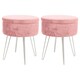image 1 of Harbour Housewares Set Of 2 Pink Velvet Storage Footstools Round Silver Base Ottomans H45 x D36cm Elegant Soft Seating Decor Pink