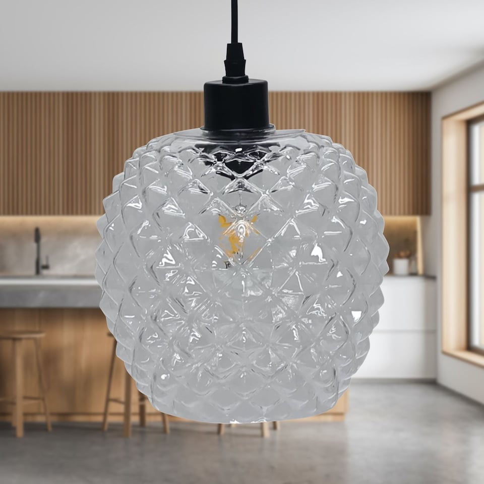 image 1 of Baine - Clear Textured Glass with Black Pendant Fitting | Clear | Clear | 1