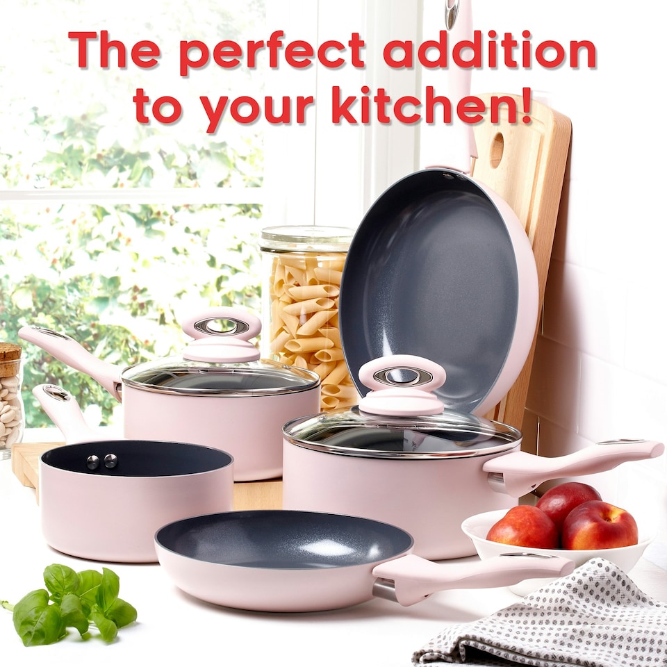 image 1 of Cermalon Blush Pink Non Stick 5 Piece Cookware Set