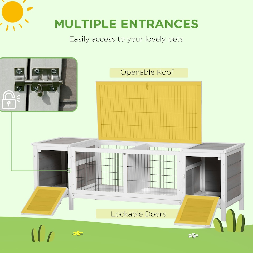 image 1 of PawHut Rabbit Hutch, Guinea Pig Cage w/ Slide Out Tray & Bunny Run, Grey