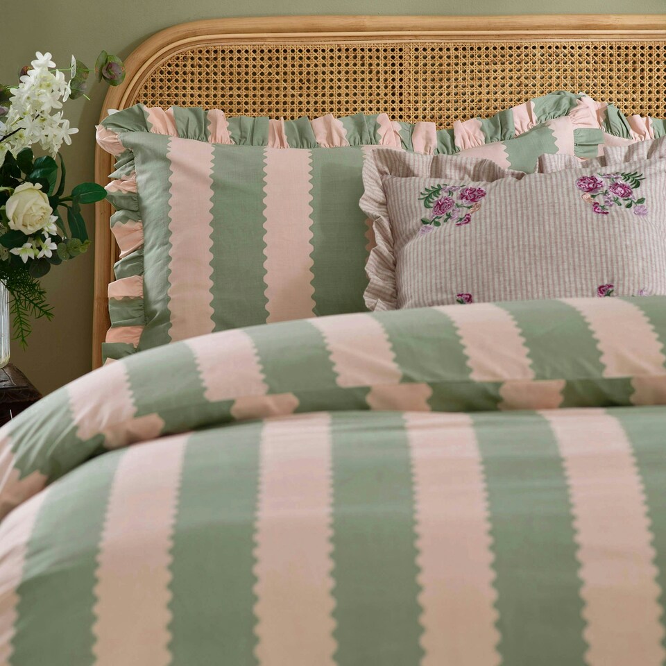 image 1 of Wylder Birdie Stripe Ruffle Single Duvet Cover Set Multi | Single
