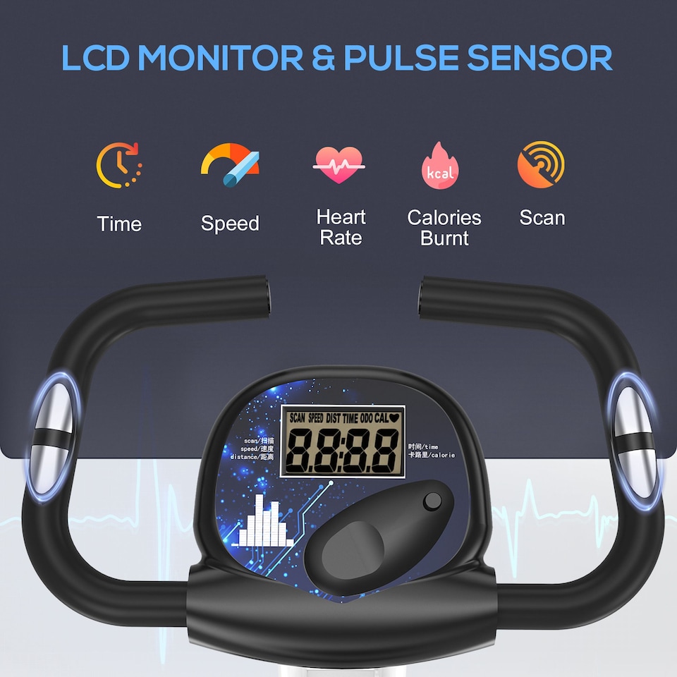 image 1 of HOMCOM Magnetic Resistance Exercise Bike Foldable LCD Adjustable Seat Grey