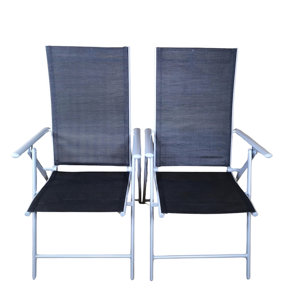 image 1 of 2 x Multi Position High Back Reclining Garden / Outdoor Folding Chair in Black and Silver | Multi | Silver/Black