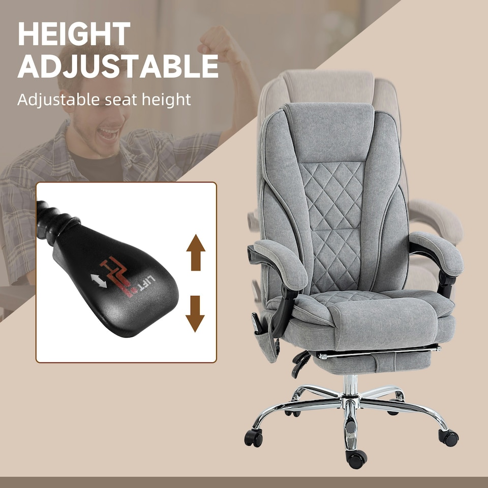 image 1 of Vinsetto Massage Office Chair, Heated Reclining Desk Chair, Grey