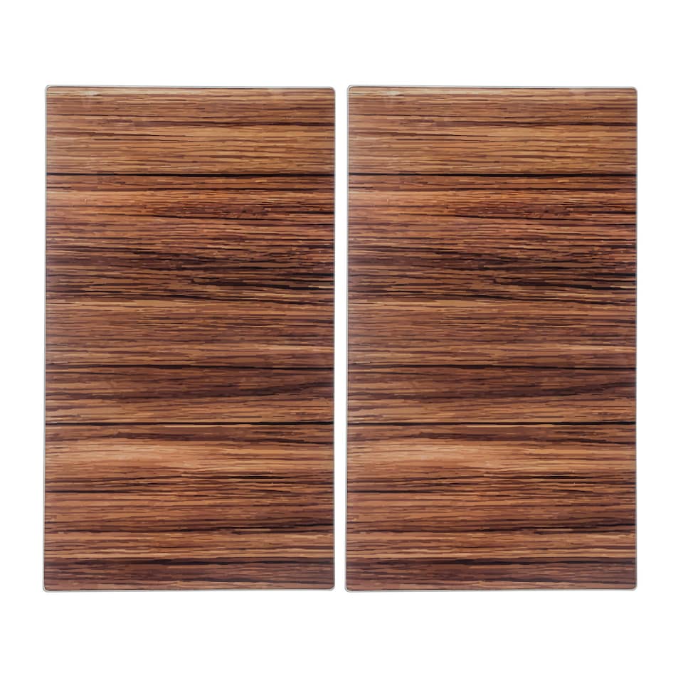 image 1 of 2 Pcs Glass Stove Cover Chopping Boards Worktop Protectors | Grey | Wood Effect | 2