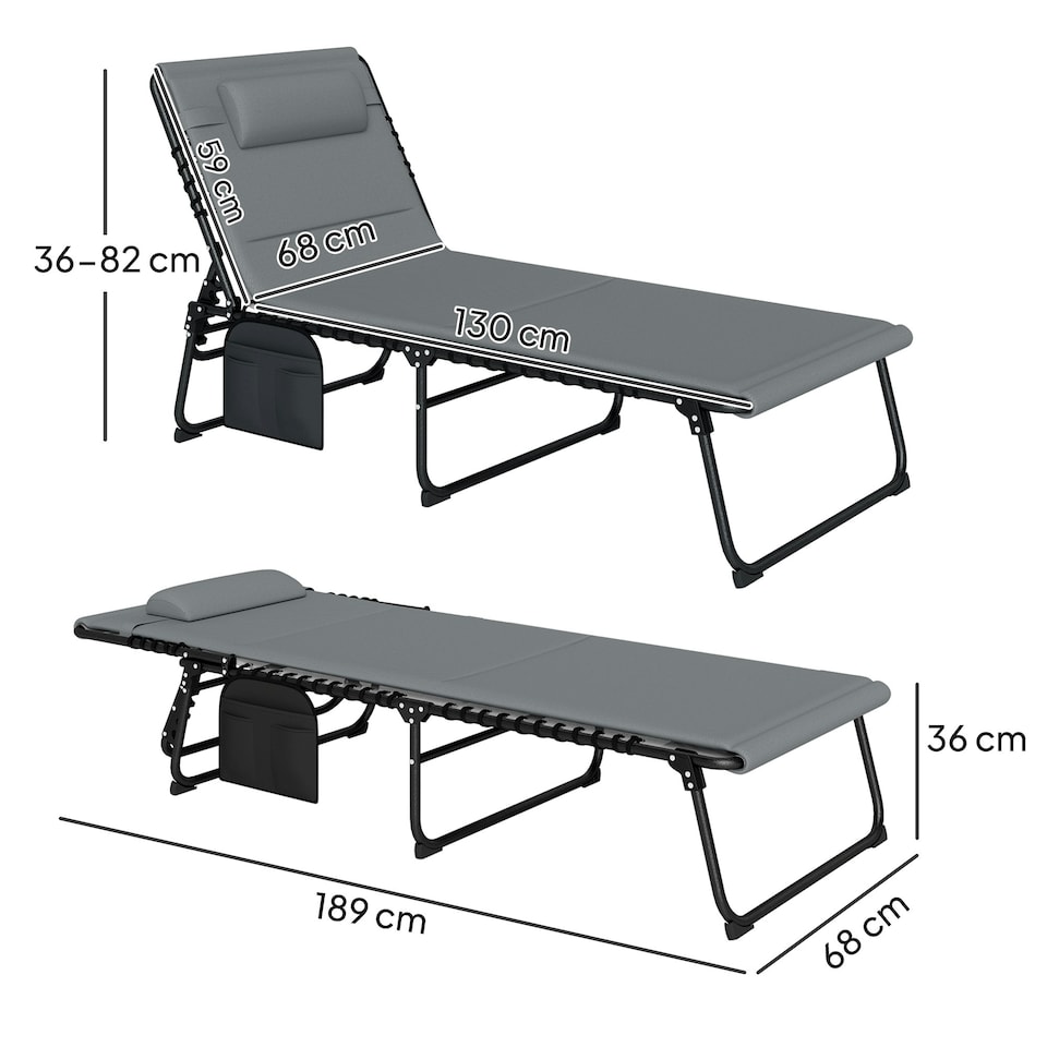 image 1 of Outsunny Folding Sun Loungers Set of 2, Reclining Sun Bed, Black