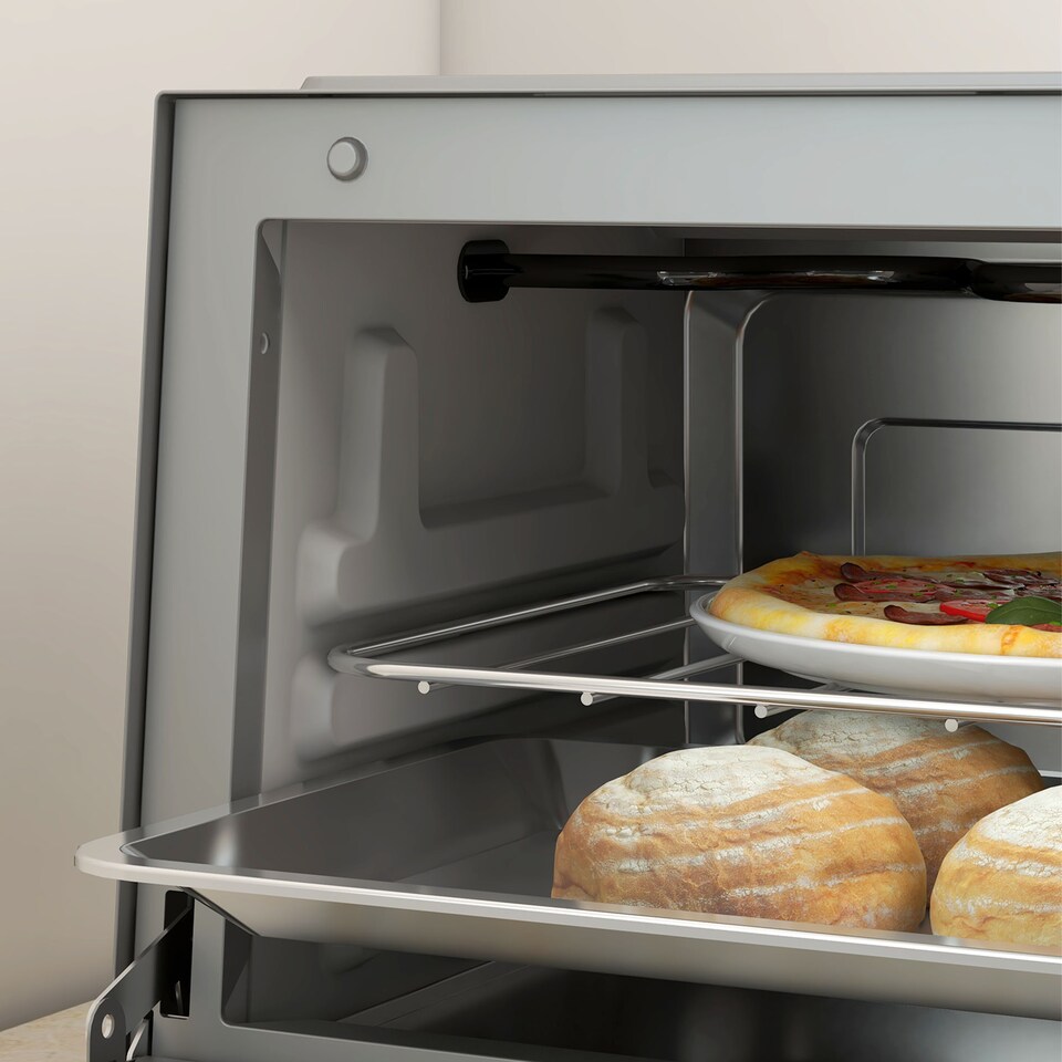 image 1 of HOMCOM Mini Oven, 9L Countertop Electric Grill, Toaster Oven with Adjustable Temperature, Timer, Dishwasher Safe Baking Tray and Wire Rack, 750W, Silver