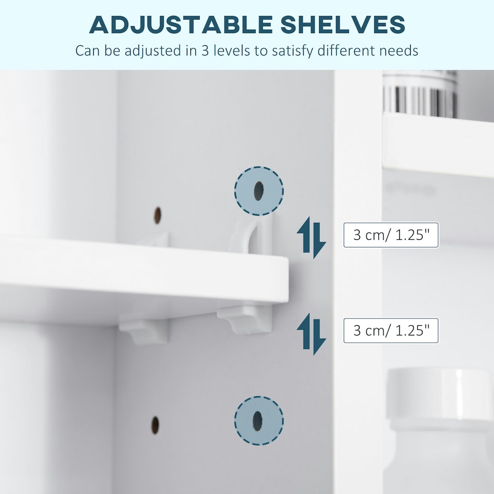 image 1 of kleankin Bathroom Cabinet Wall Mount Storage organiser Mirror Shelves White White