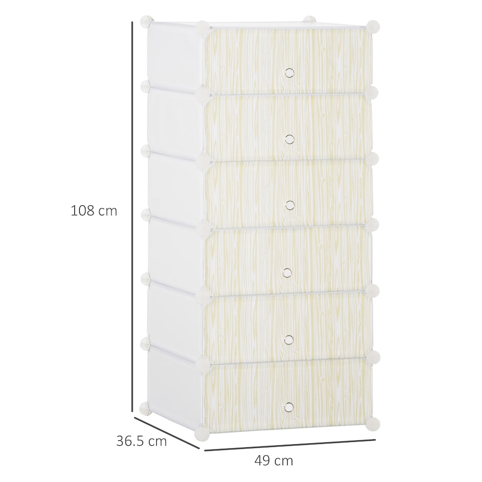 image 1 of HOMCOM 6 Tier Shoe Rack Plastic Storage Cabinet Modular Shoe Tower White White