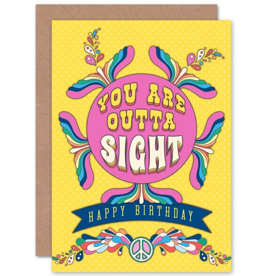 image 1 of 70s Outta Sight Colourful Retro Birthday Hippy Love  Greeting Card