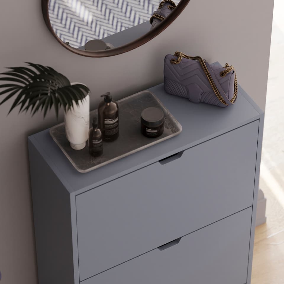 image 1 of Vida Designs 2 Drawer Shoe Cabinet Shoe Rack Storage Cupboard, Grey