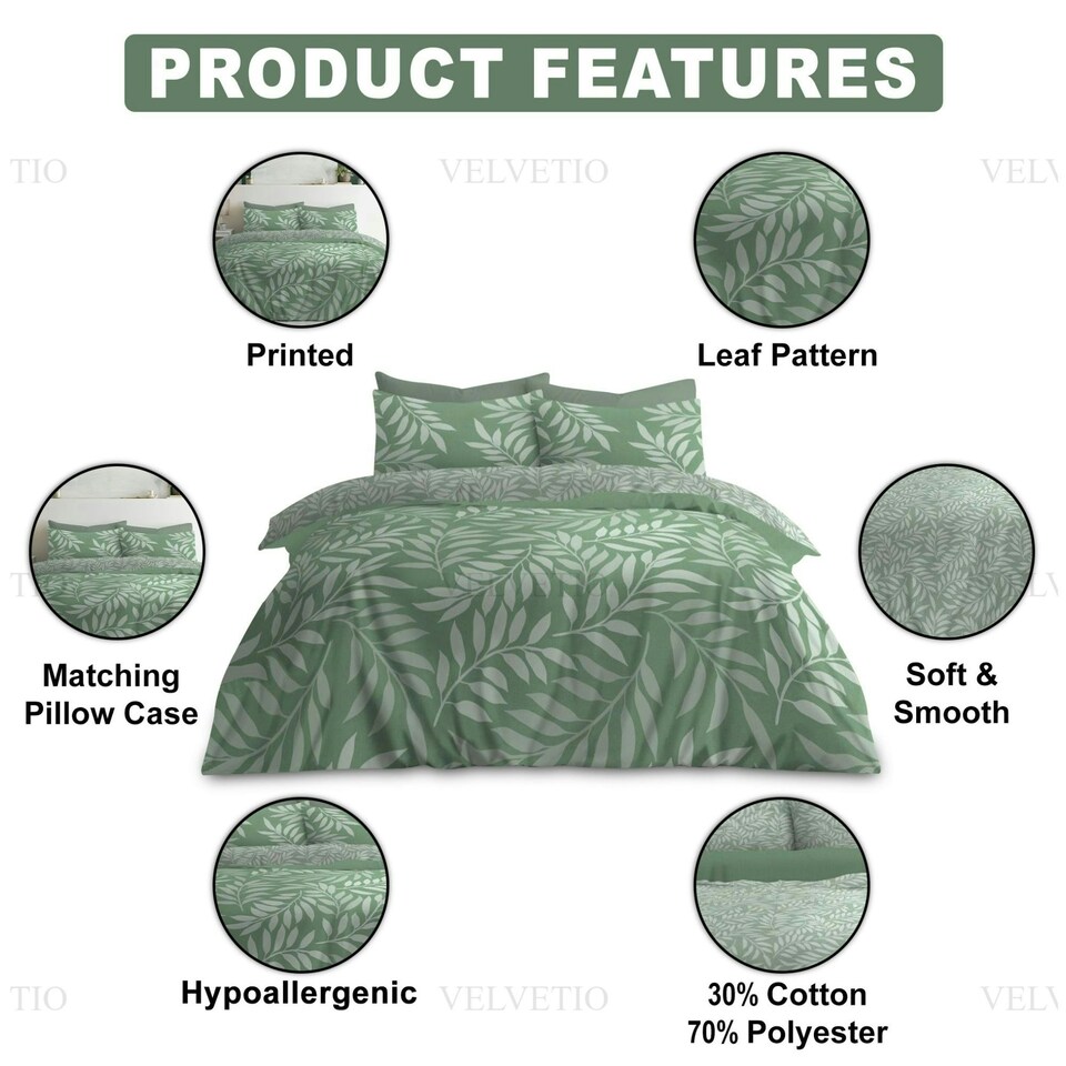 image 1 of VELVETIO Jethro Complete Duvet Cover Set with Fitted Sheet Breathable Bedding Quilt Green | Double