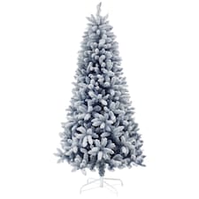 HOMCOM 6ft Flocked Artificial Christmas Tree with 700 Snow Frosted Tips, Metal Stand, Snowy Hinged mas Tree, Blue