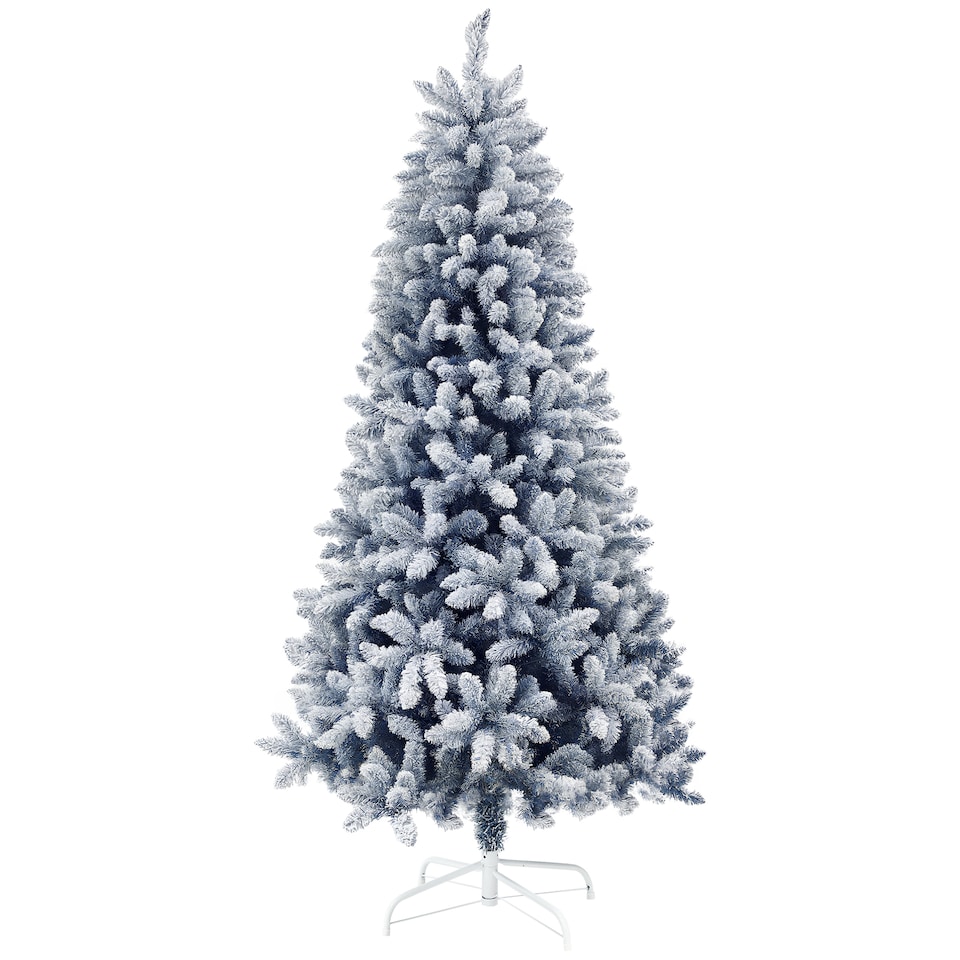 image 1 of HOMCOM 6ft Flocked Artificial Christmas Tree with 700 Snow Frosted Tips, Metal Stand, Snowy Hinged mas Tree, Blue