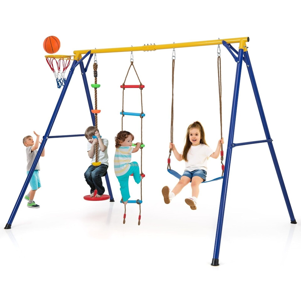 image 1 of COSTWAY 300 kg Heavy Duty Swing Set Backyard 4-in-1 Kids Swing Set Outdoor Playset