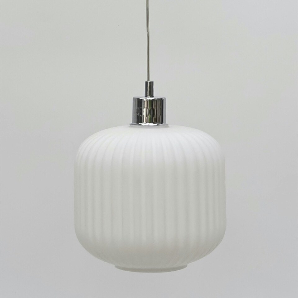image 1 of First Choice Lighting Bento White Ribbed Glass with Chrome Pendant Fitting Chrome | White