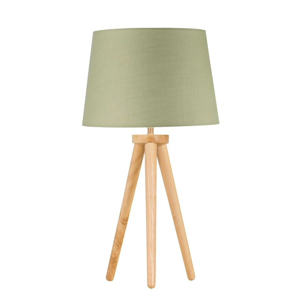 image 1 of Voyage - Light Oak Table Lamp or Bedside Light with Sage Green Shade Brown | Green
