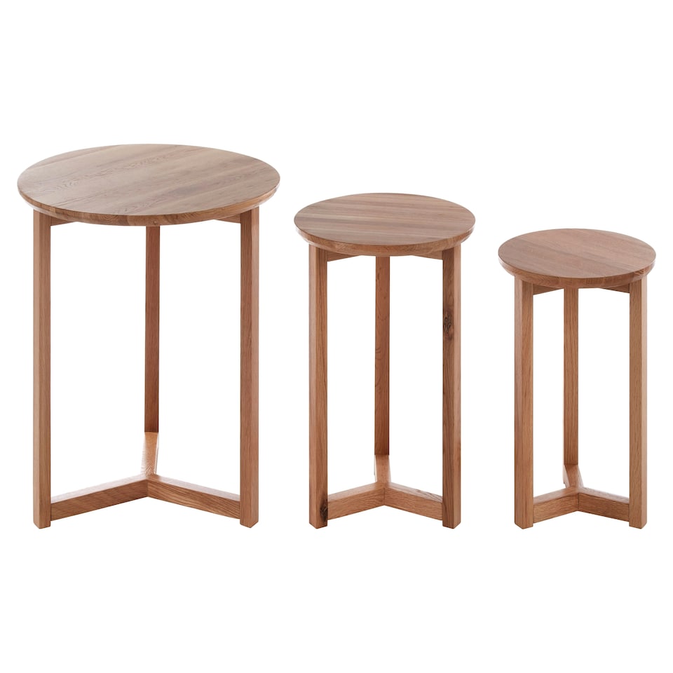 image 1 of Interiors By Premier Simple Set Of 3 Oak Wood Side Tables, Understated Design Side Table By Couch, Richly Grained Lounge Table