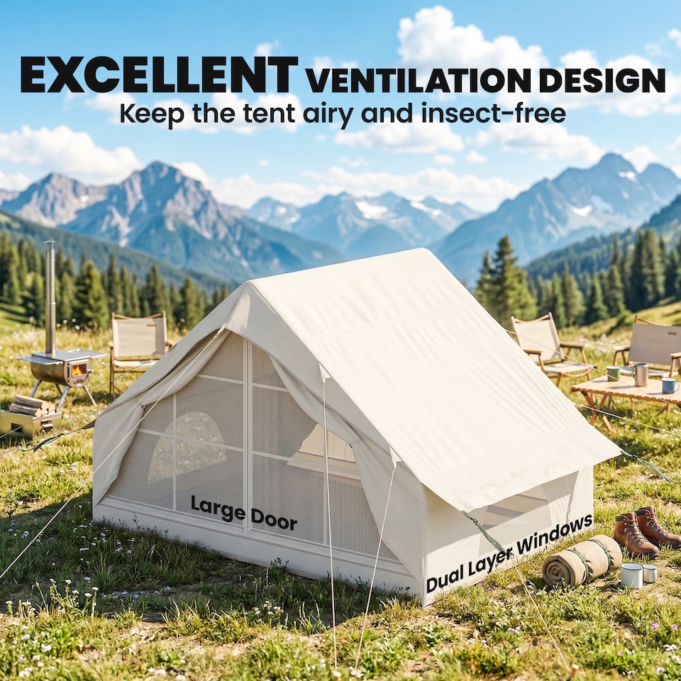 image 1 of Outsunny Inflatable Tent Waterproof for 2-4 Person | Cream | Beige | 300 x 210 x 190 cm