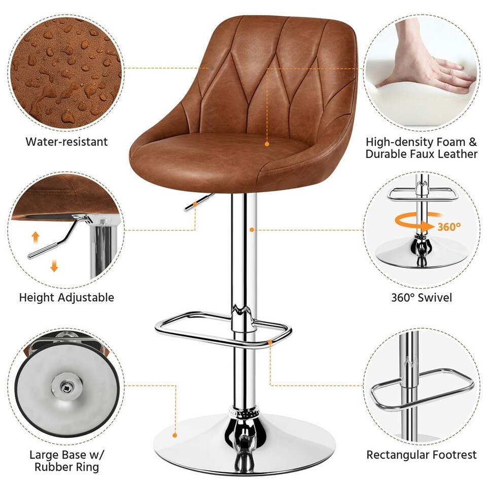 image 1 of Yaheetech  Set of 2 Faux Leather Swivel Bar Stools