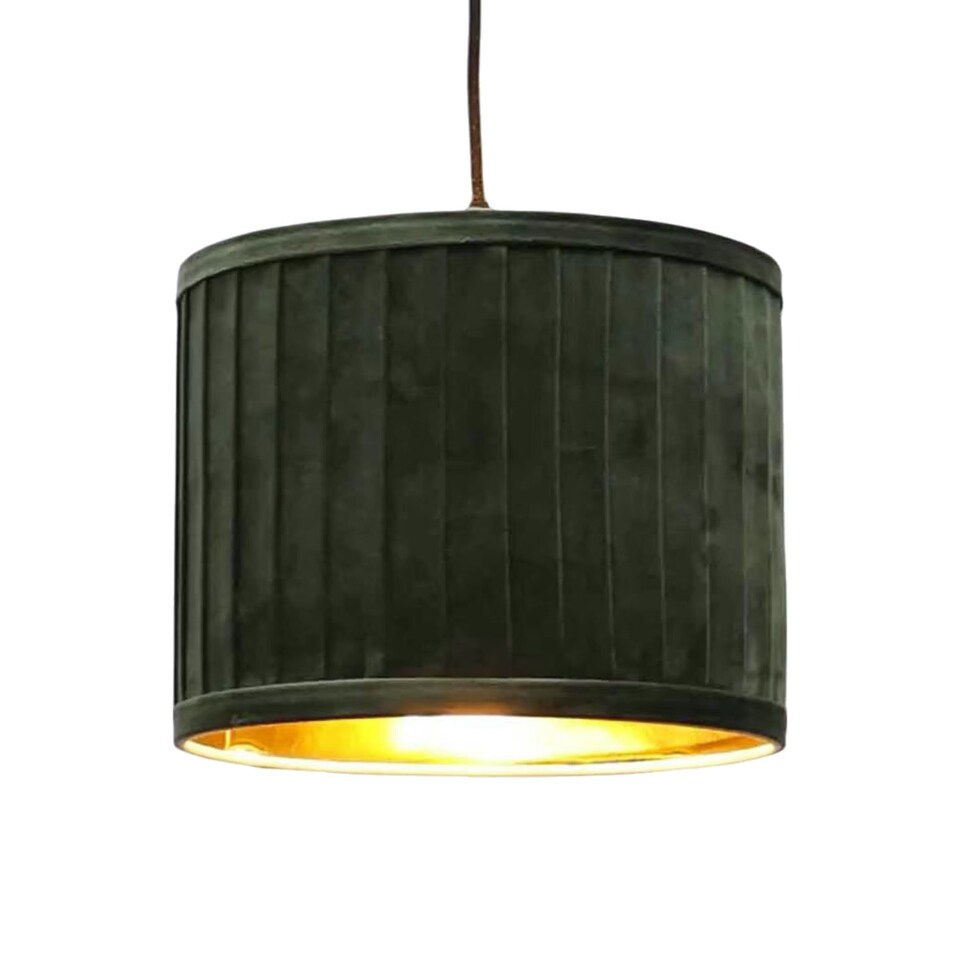 image 1 of Set of 2 Sundance - Dark Green Velvet Pleated 25cm Lamp Shades with Gold Inner | Green | Gold | Medium | 2