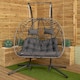 image 2 of Samuel Alexander 2 Seater Hanging Garden Rattan Egg Chair with Steel Frame and Waterproof Cover in Grey Grey