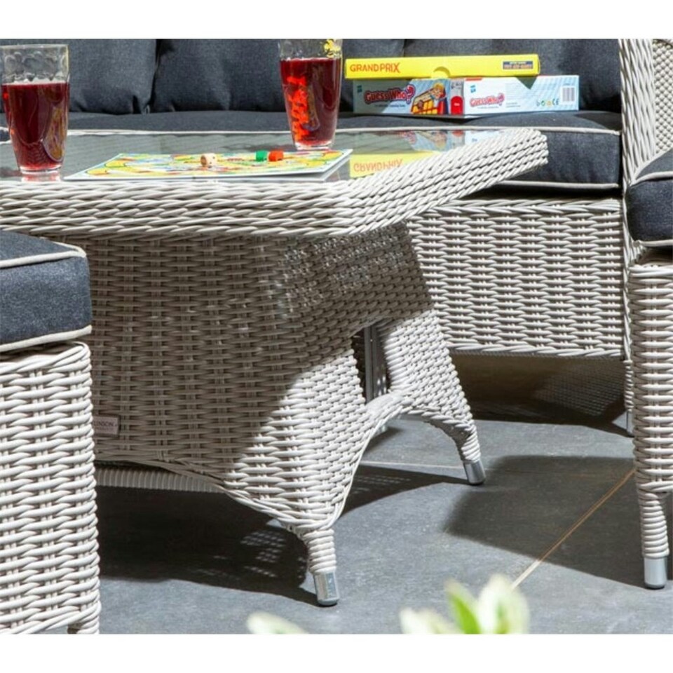 image 1 of 6 Seater Putty Grey Compact Rattan Weave Corner Garden Dining Set - With Stools