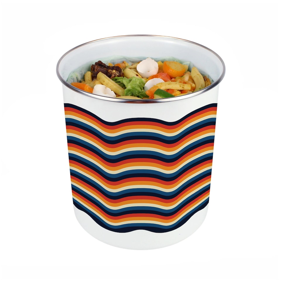 image 1 of Retro Waves Food Waste Caddy - Metal 2L Decorative Kitchen Compost Bin