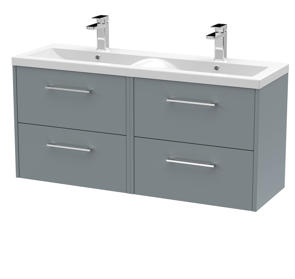 image 1 of Balterley Winshill Contemporary 4 Drawer Wall Hung Vanity Unit with Double Basin, Grey, 1200mm
