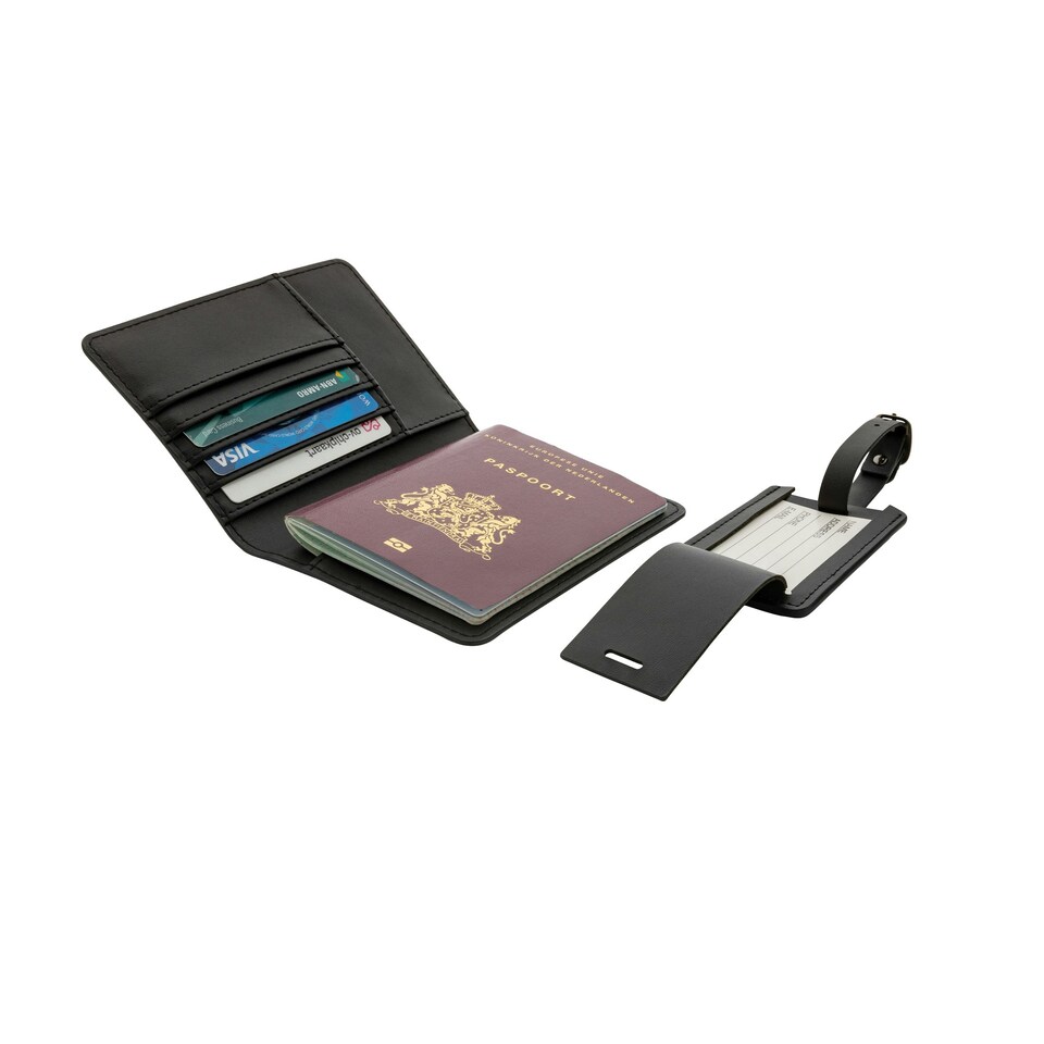 image 1 of Swiss Peak Recycled PU Travel Set - Black - One Size Black