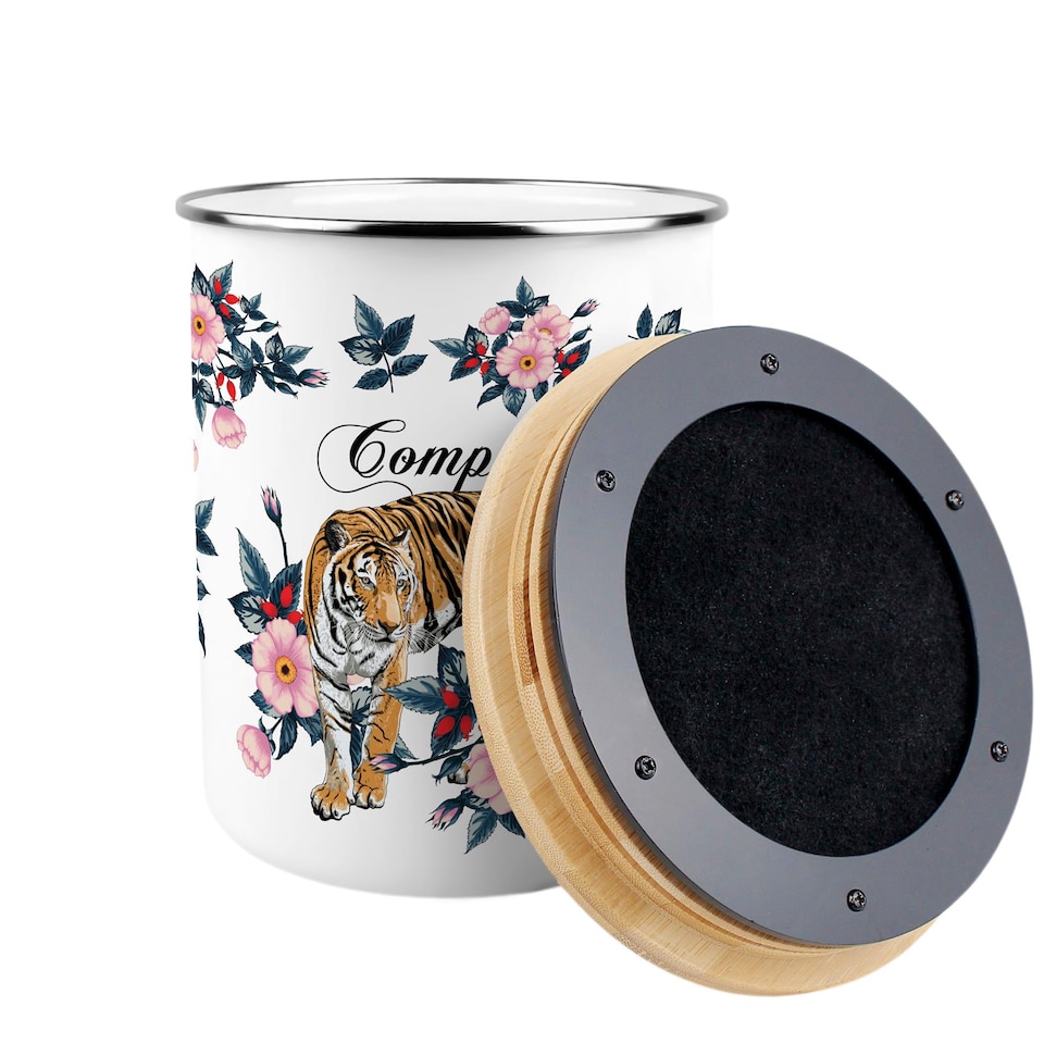 image 1 of Exotic Tiger Compost Caddy - Metal 2L Decorative Kitchen Food Waste Bin