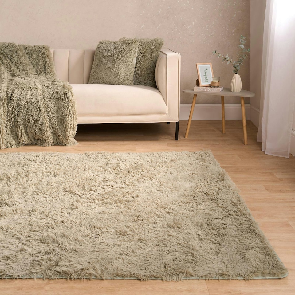 image 1 of OHS Fluffy Anti-Slip Plain Shaggy Floor Mat Rug , 80x150cm - Sage Green | Sage Green | 80x150cm