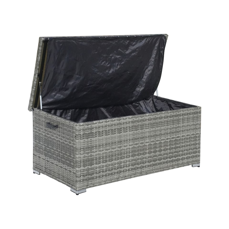 image 1 of Direct Wicker 243L Outdoor Garden Rattan Storage Box, Small Deck Storage Box for Patio, Yard | Grey