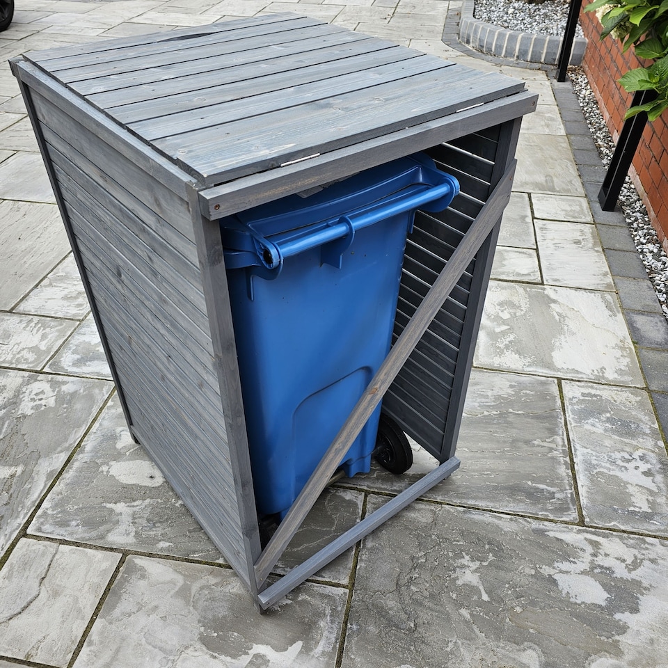 image 1 of 68cm x 1.14m Grey Wooden Outdoor Garden Wheelie Bin Store Storage for 1 Bin