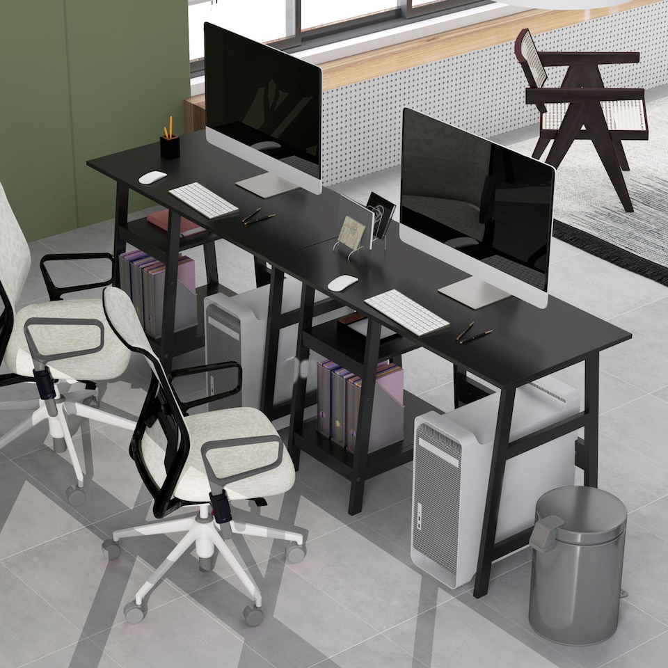 image 1 of HOMCOM Compact Computer Desk with Storage Shelves, Study Table with Bookshelf, PC Table Workstation for Home Office, Study, Easy Assembly, 106 x 51cm, Black | Black