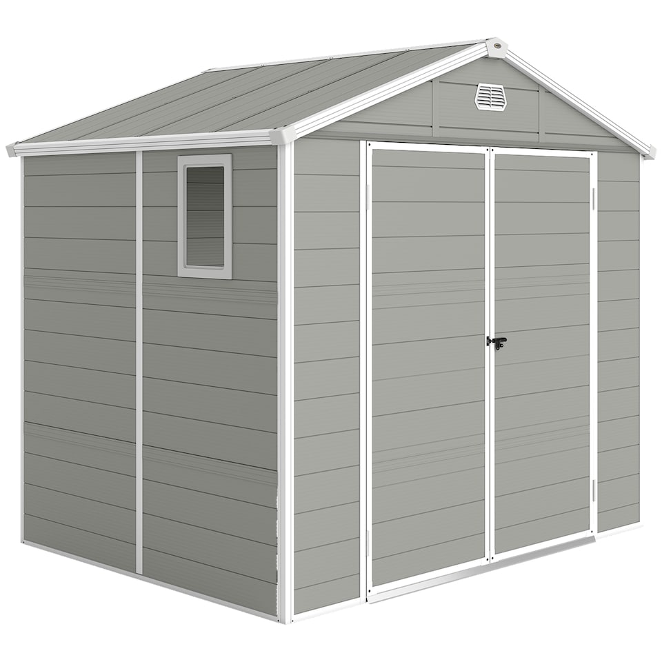 image 1 of Outsunny 8 x 6ft Plastic Garden Storage Shed with Foundation Kit, Polypropylene Outdoor Storage Tool House with Ventilation Slots and Lockable Door, Light Grey | Grey | 1