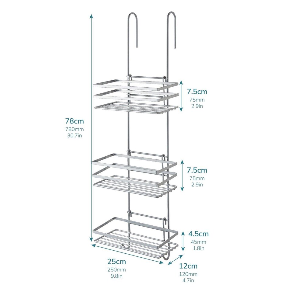 image 1 of House of Home Shower Caddy 3 Tier Bathroom Storage Organiser Over The Door Silver | Silver