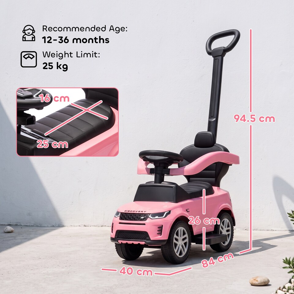 image 1 of AIYAPLAY Land Rover Licensed Baby Push Car, 2-in-1 Ride on Car, Pink