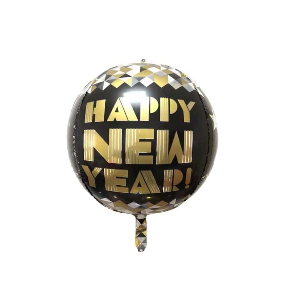 image 1 of Realmax Round New Year 4D Balloon - Black/Gold - 22in